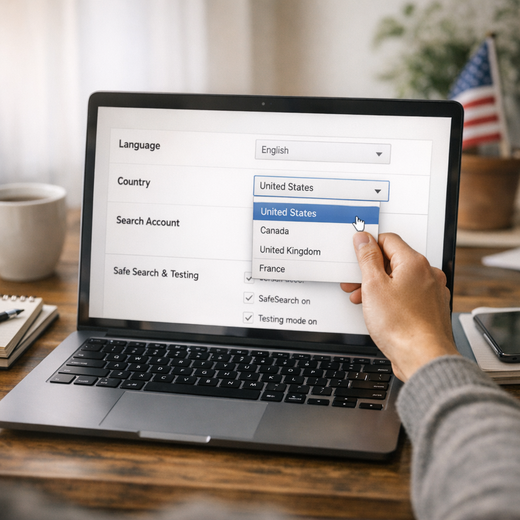 Modifier les paramètres de recherche : langue, pays, compte et contexte de test