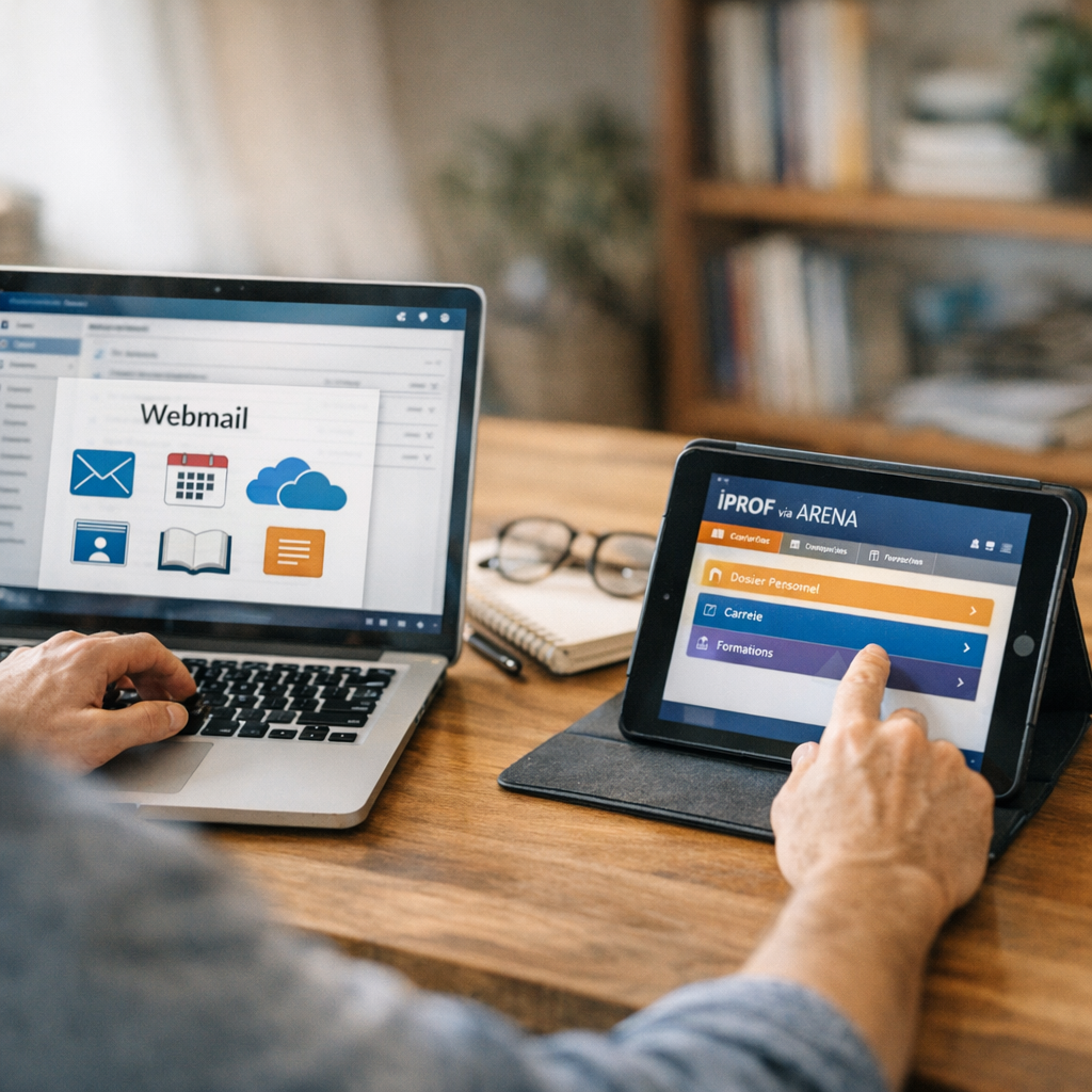 Quels services utilisent les mêmes identifiants que le webmail, et lesquels restent séparés comme IProf via ARENA ?